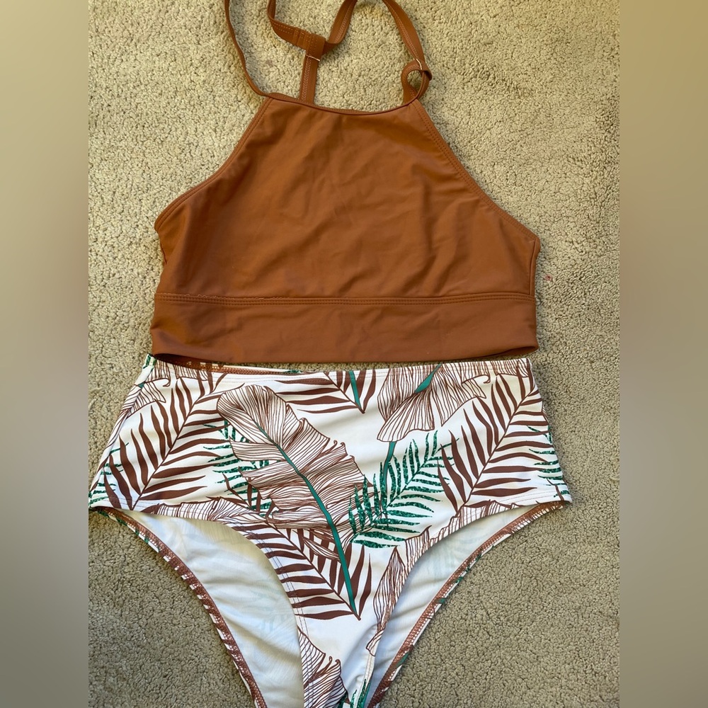 Tropical Brown and White Swim Suit